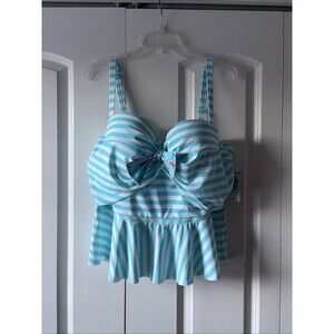 Torrid Blue and White Striped Swim Top Tankini Size 2 D/DD Women's Plus